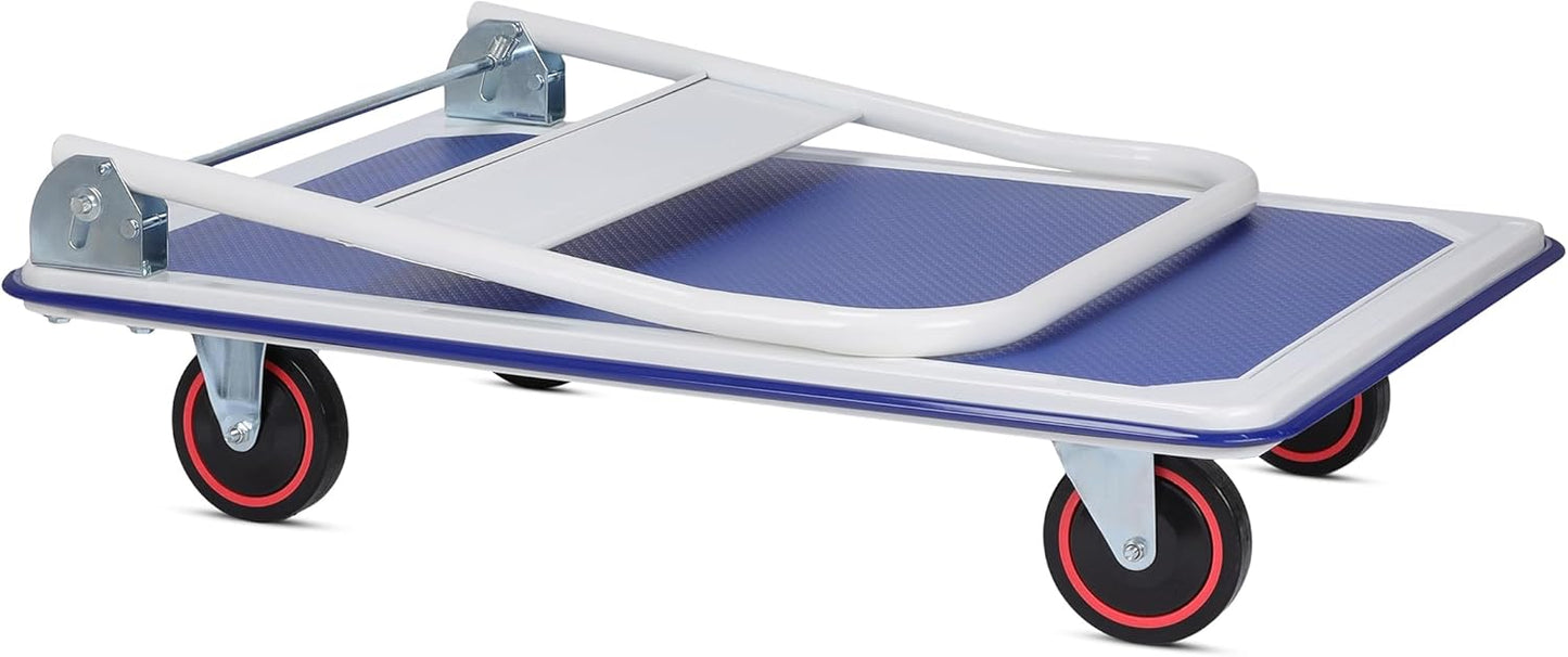 Heavy-Duty Platform Flat Trolley - 300kg Capacity, Foldable Handle