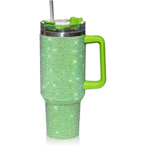 40 Oz Tumbler with Handle, Studded Stainless Steel Water Cup, Insulated with Lid & Straw-Tumblers