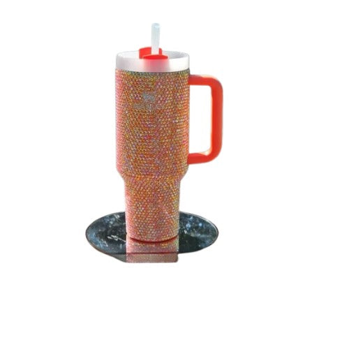 40 Oz Tumbler with Handle, Studded Stainless Steel Water Cup, Insulated with Lid & Straw-Tumblers