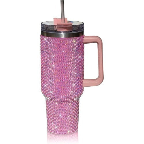 40 Oz Tumbler with Handle, Studded Stainless Steel Water Cup, Insulated with Lid & Straw-Tumblers