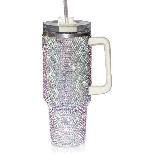 40 Oz Tumbler with Handle, Studded Stainless Steel Water Cup, Insulated with Lid & Straw-Tumblers