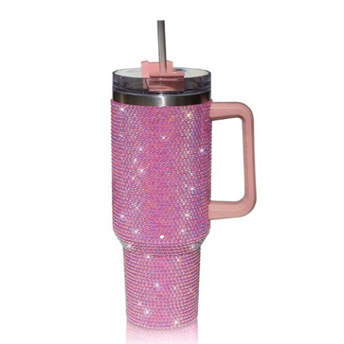40 Oz Tumbler with Handle, Studded Stainless Steel Water Cup, Insulated with Lid & Straw