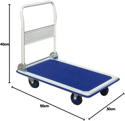 Heavy-Duty Platform Flat Trolley - 300kg Capacity, Foldable Handle