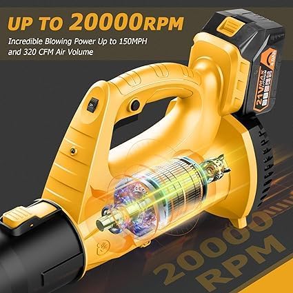 Cordless Leaf Blower 320 CFM 150 MPH with Battery & Charger, Lightweight Electric Blower for Snow & Lawn Care