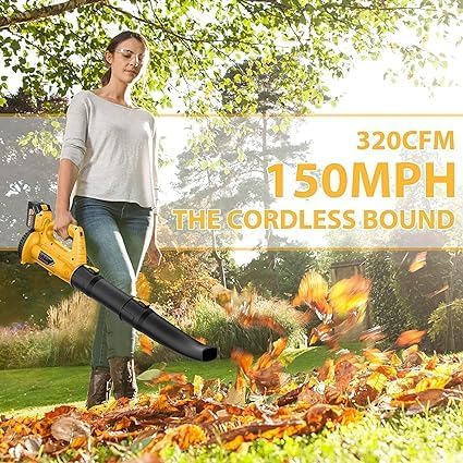 Cordless Leaf Blower 320 CFM 150 MPH with Battery & Charger, Lightweight Electric Blower for Snow & Lawn Care