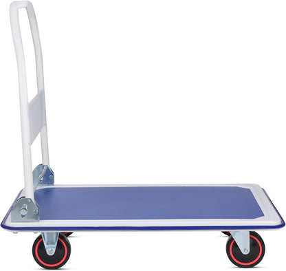 Heavy-Duty Platform Flat Trolley - 300kg Capacity, Foldable Handle