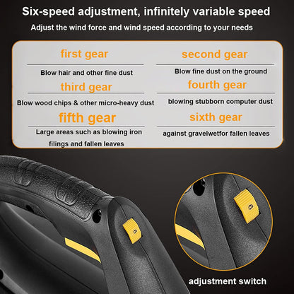 500W Electric Leaf Blower and Garden Vacuum, 218 km/h Wind Speed, 790 m³/h Air Volume, 6-Speed Control, 3M Cable