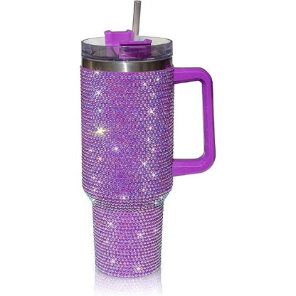 40 Oz Tumbler with Handle, Studded Stainless Steel Water Cup, Insulated with Lid & Straw-Tumblers