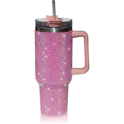 40 Oz Tumbler with Handle, Studded Stainless Steel Water Cup, Insulated with Lid & Straw-Tumblers