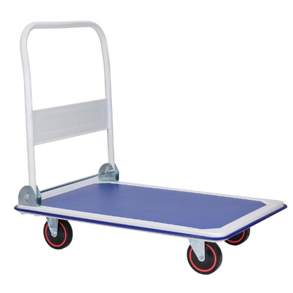 Heavy-Duty Platform Flat Trolley - 300kg Capacity, Foldable Handle