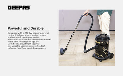 Geepas GVC2598 2300W 25L Drum Vacuum Cleaner with Blower, Dust Full Indicator, and Parking Position